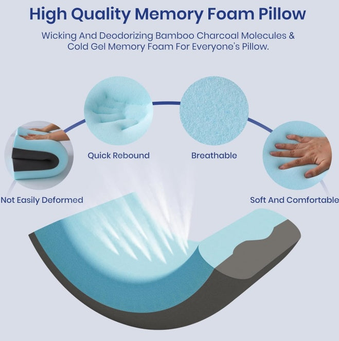 4 Inch Memory Foam Pillows, Gel Cooling Pillow